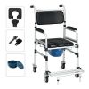 2-in-1 Aluminum Commode Shower Wheelchair Bath/Toilet Use, Adjustable Height (38"-42"), Foldable Pedal, Aluminum Alloy Frame, Soft Sponge Cushion