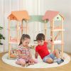 3-Tier Dollhouse with 7 Rooms & 31 Cute Furniture, MDF+Pine Wood Corner Design Kids Toy