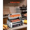 Hot Dog Roller, 12 Hot Dog 5 Rollers, Stainless Steel Sausage Grill Cooker, 750W Commercial Hot Dog Machine with Dual Temp Control, Cover