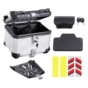Motorcycle Top Case, Universal Aluminum Alloy Motorbike Tail Box with Leather Lining (Capacity: 45 L, Color: Silver)