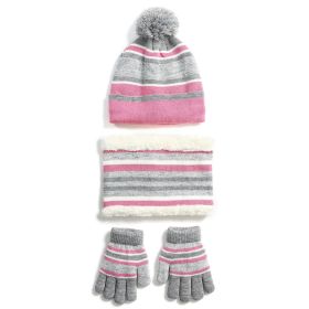 Winter Kids Knitted Hat Scarf Gloves 3Pcs Boys Girls Winter Warm Beanie Hat and Glove Scarf Set Beanie Neck Warmer Mittens for 4-7-Year-Old Kids (Color: Pink, size: One size)
