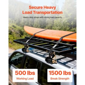 Ladder Rack Ratchet Straps, Black Square Tube Mount, 1.5 in Wide x 7.4 ft Long Black Ladder Rack Straps with Double J-Hooks, 500 lbs Load Heavy Duty (quantity: 4 Pieces)
