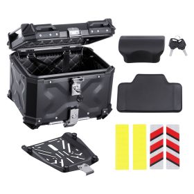 Motorcycle Top Case, Universal Aluminum Alloy Motorbike Tail Box with Leather Lining (Capacity: 45 L, Color: Black)