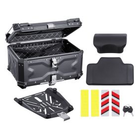 Motorcycle Top Case, Universal Aluminum Alloy Motorbike Tail Box with Leather Lining (Capacity: 65 L, Color: Black)