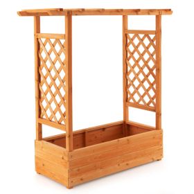 Raised Garden Bed with Trellis or Climbing Plant and Pot Hanging (Color: Natural)