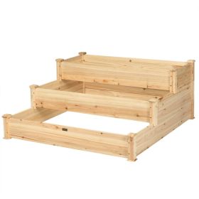 3 Tier Elevated Wooden Vegetable Garden Bed (Color: as show)