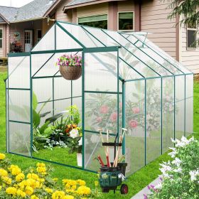 8x10FT Double Door Polycarbonate Greenhouse Raised Base and Anchor Aluminum Heavy Duty Walk-in Greenhouses for Outdoor Backyard in All Season,Green (Color: AS PIC)