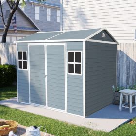 8 x 6 ft Resin Outdoor Storage Shed Waterproof Shed with Floor & Two Windows & Lockable Door, Tool Shed for Garden, Patio, Backyard,Gray (Color: AS PIC)