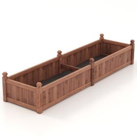 91 x 24 x 16 Inch Divisible Planter Box with Corner Drainage and Non-woven Liner for Growing Vegetables (Color: Brown)