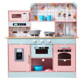 Play Kitchen for Kids, Wooden Toy Kitchen Set with Lights and Sounds, Toddler Kitchen with Ice Maker, Oven, Sink, Microwaves (Product Type: Integrated, Color: Light Pink)