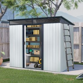 8ft x 6ft Outdoor Metal Storage with Lockable Sliding Doors and Transparent plate for Garden, Lawn (White and Black) (Color: AS PIC)