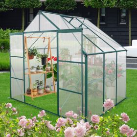 8X6FT-Green Double Door Polycarbonate Greenhouse Raised Base and Anchor Aluminum Heavy Duty Walk-in Greenhouses for Outdoor Backyard in All Season (Color: AS PIC)