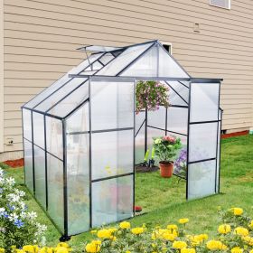 8X6FT-Black Double Door Polycarbonate Greenhouse Raised Base and Anchor Aluminum Heavy Duty Walk-in Greenhouses for Outdoor Backyard in All Season (Color: AS PIC)