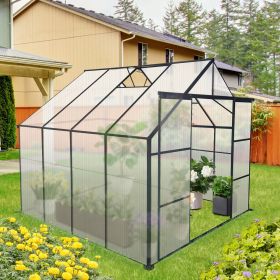 8x8 FT Double Door Polycarbonate Greenhouse Raised Base and Anchor Aluminum Heavy Duty Walk-in Greenhouses for Outdoor Backyard in All Season,Black (Color: AS PIC)
