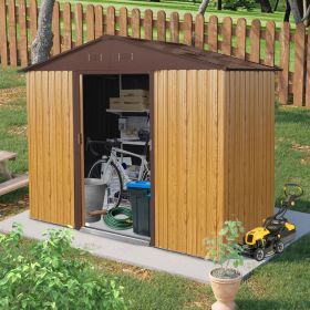 8ft x 4ft Outdoor Metal Storage Shed with Sliding Door and foundation for Backyard, Patio, Lawn (Coffee) (Color: AS PIC)