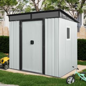 6ft x 5ft Outdoor Metal Storage Shed with Window and Transparent plate for Garden, Lawn (White and Black) (Color: AS PIC)