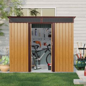 8ft x 6ft Outdoor Metal Storage with Lockable Sliding Doors and Transparent plate for Garden, Lawn (Coffee) (Color: AS PIC)