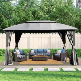 Gazebo 10x14FT, Outdoor Gazebo with Double Roofs, Privacy Curtains, Mosquito Nettings, Heavy Duty Metal Frame Party Tent Canopy for Patio, Backyard (Color: AS PIC)