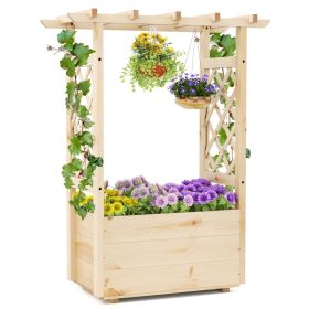 Raised Garden Bed Wooden Elevated Planter Box with Hanging Roof (select: with Hanging Roof)