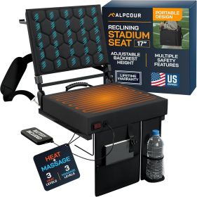 Alpcour Heated Massage Reclining Stadium Seat with Back Support for Bleachers (Color: Black, size: 17" Wide)