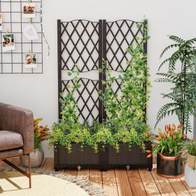 Raised Garden Bed with Trellis Planter Box for Climbing Plants (select: Double planting boxes, Color: Brown)