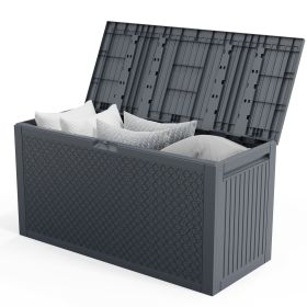 90 Gallon Black Plastic Storage Deck Box with Maze Texture Injection Molded Outdoor Patio Storage Container for Garden Tools Cushions Pool Supplies an (Color: Gray)