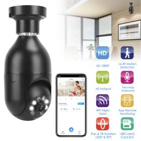 E27 WiFi Bulb Digital Camera 1080P FHD WiFi IP Pan Tilt Security Surveillance Camera with Two-Way Audio Night Vision Motion Detection Function APP Con (Color: Black)