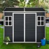8x4ft Outdoor Resin Garden Shed with Floor and 2 Windows, Plastic Patio Outdoor Storage Shed with Lockable Door for Garden Tools, Bicycles, Trash Cans