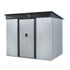 8ft x 6ft Outdoor Metal Storage with Lockable Sliding Doors and Transparent plate for Garden, Lawn (White and Black)