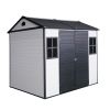 8 x 6 ft Resin Outdoor Storage Shed Waterproof Shed with Floor & Two Windows & Lockable Door, Tool Shed for Garden, Patio, Backyard,Grey White