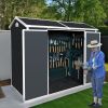 8x4ft Outdoor Resin Garden Shed with Floor and 2 Windows, Plastic Patio Outdoor Storage Shed with Lockable Door for Garden Tools, Bicycles, Trash Cans